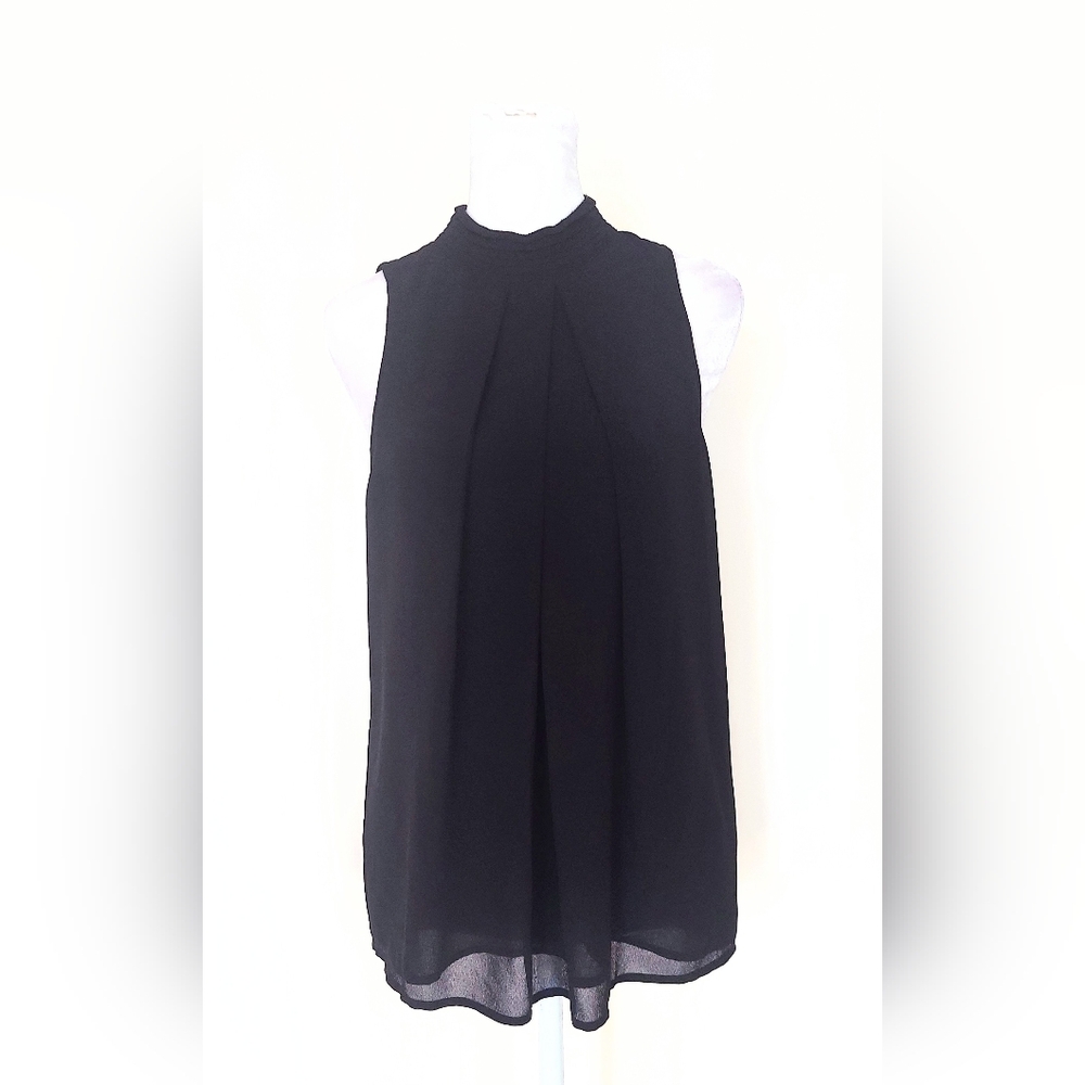 Nordstrom Naked Zebra Pleated Sleeveless Top Blouse Black Size Small